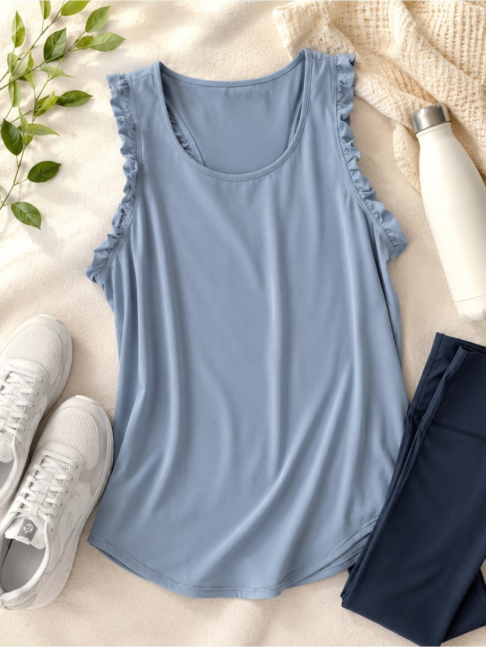 Women’s Ruffle Sleeve Athletic Tank Top – Bluish Gray – Size Medium – NWT